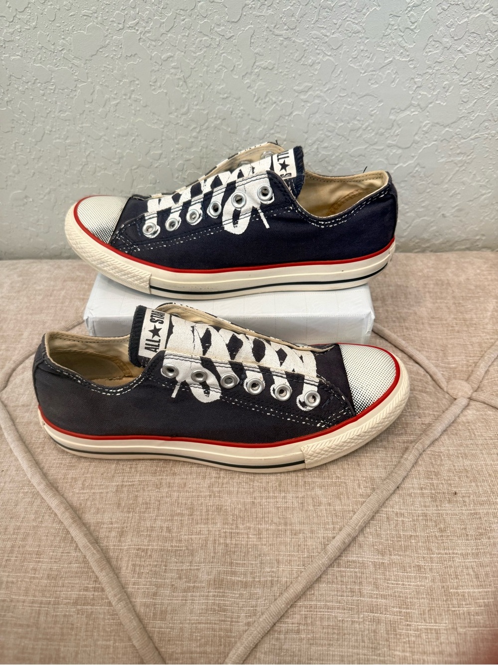 Navy Converse slip ons with CUTE Painted On Laces and BOW!!